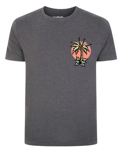 Bigdude Palm Tree Chest Print T-Shirt Charcoal